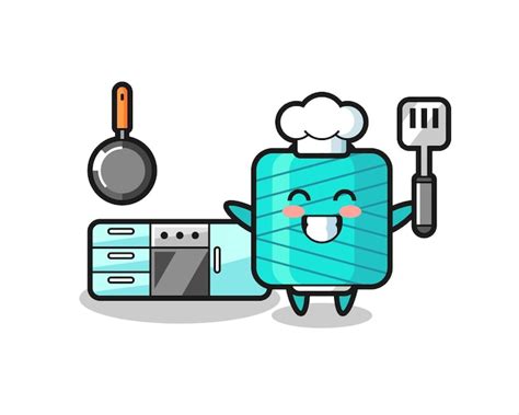 Premium Vector Yarn Spool Character Illustration As A Chef Is Cooking