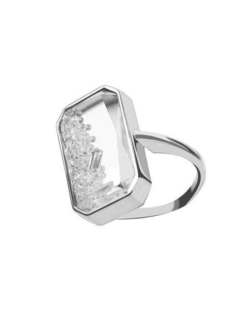 КОЛЬЦО «AURA» В БЕЛОМ ЗОЛОТЕ С БЕЛЫМИ САПФИРАМИ РАЗНЫХ ФОРМ - GEOMA Jewelry