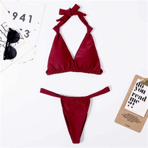 Sexy Micro Bikini Frau Badeanzug Mini Tanga Bikinis Set Beachwear Halter Top Bademode Frauen