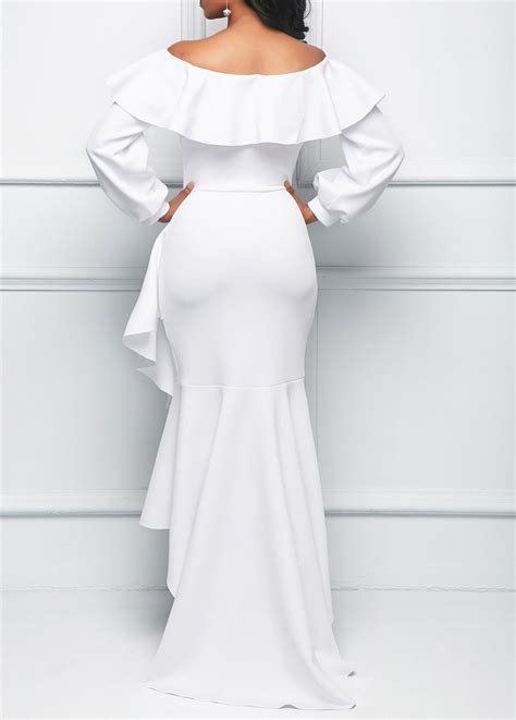 Lantern Sleeve Asymmetric Ruffle Hem White Dress Usd 35