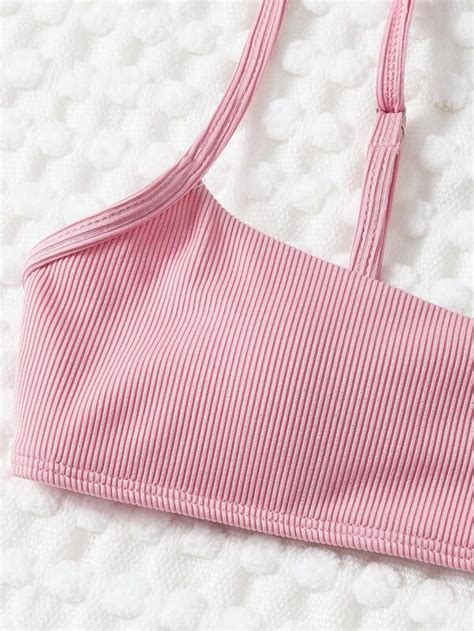 Shein Swim Basics Solid Ribbed Knit Bikini Top Shein Usa