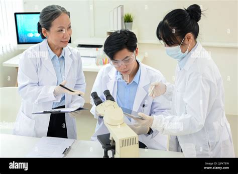 A Professional And Talented Asian Scientist Team Is Discussing And