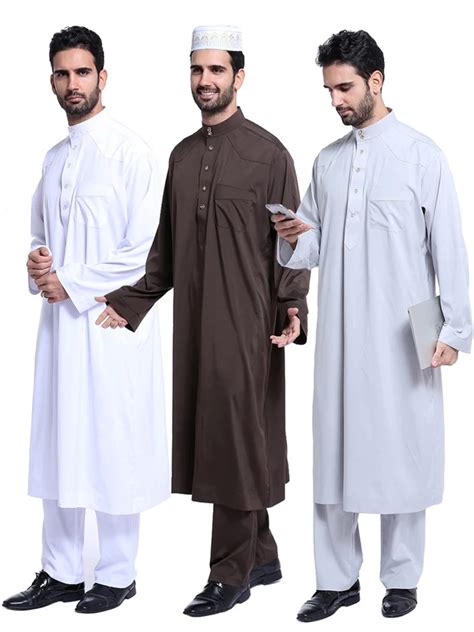 Dubai Arab Islam Muslim Men Jubba Thobe Clothing Sets Long Robe 2 Piece