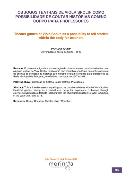 Pdf Os Jogos Teatrais De Viola Spolin Como Possibilidade De