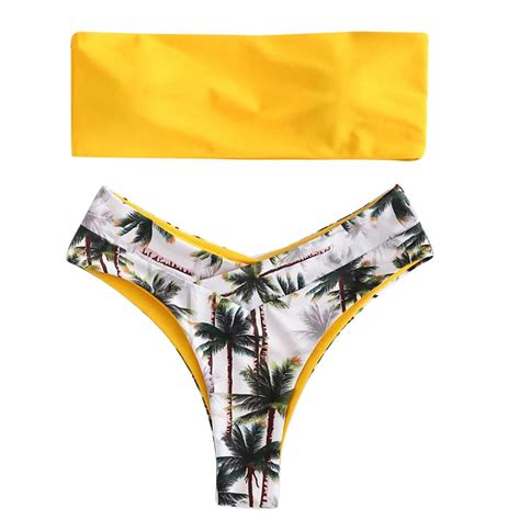 Bikini Mujer Badpak Geel Bandeau Bikini Set Tropis Grandado
