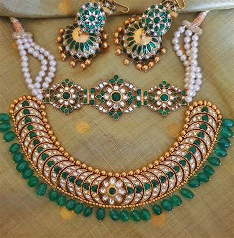 Adorable Silver Kundan Necklace Set From Rajatamaya South India Jewels