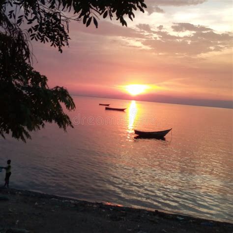 The Evening View Of Lake Albert In Uganda Stock Photo Image Of Uganda