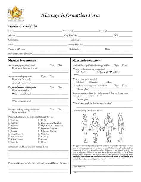 Massage Intake Form Printable Printable Forms Free Online