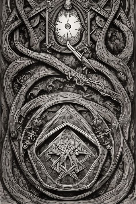Whimsical Detailed Fantas Gothic Trident Viking Compass Warrior