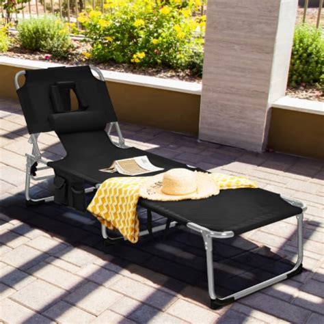 Gymax Portable Beach Chaise Lounge Chair Folding Reclining Chair W