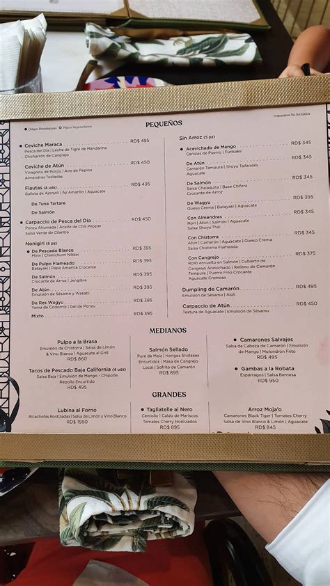 Carta Del Restaurante Maraca Santo Domingo