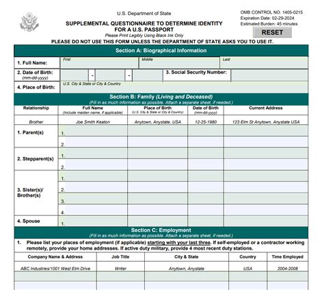 DS 5520 Supplemental Questionnaire To Determine Identity For A U S