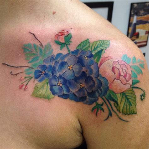 Watercolor Hydrangea Tattoo Done By Amanda Good Fortune Tattoo In