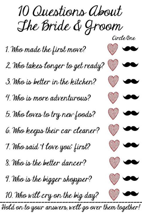 10 Questions About The Bride And Groom Bridal Shower Game