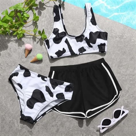 Summer Swimwear Baby Girl Outfits Cow Print Suspender Swimwear Summer Shorts 3PCS Bikini