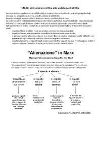 Riassunto Su Marx Alienazione E Critica Al Capitalismo Docsity