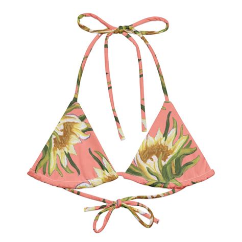 Dragonfruit Flower String Bikini Top Pink Pitaya Floral Print Women S Swimsuit Separates Etsy