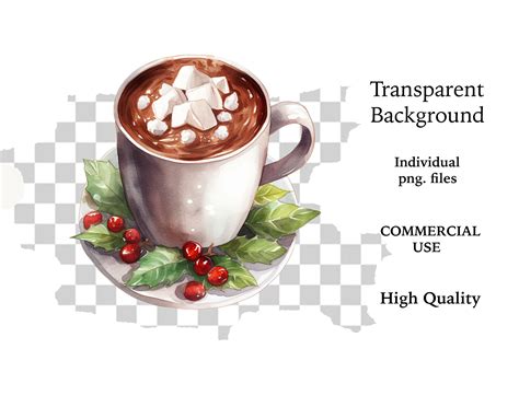 Christmas Clipart Hot Chocolate PNG Bundle Watercolor Christmas Sweets Watercolor Hot Cocoa PNG