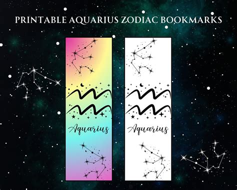 Printable Diy Zodiac Bookmarks Aquarius Reader Cute Witchy Etsy