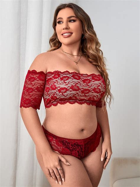 Plus Off Shoulder Lace Lingerie Set Shein Usa