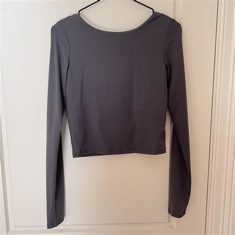 Glassons Long Sleeve Low Back Charcoal Top Size S Depop