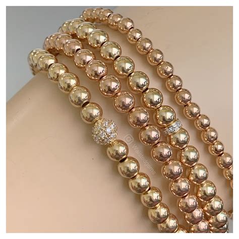 14k Solid Gold Beaded Bracelet Stretch Bracelet Jewelry White Gold Beaded Bracelet Rose Gold