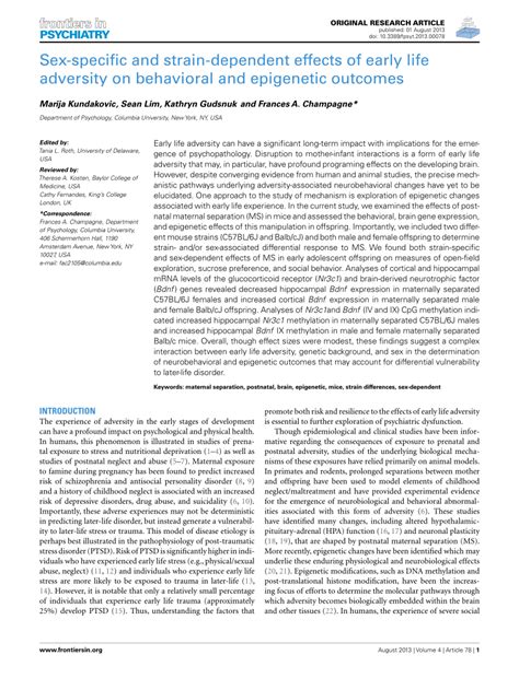 PDF Sex Specific And Strain Dependent Effects Of Early Life Adversity On Behavioral And