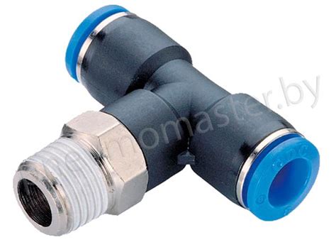 Фитинг T-образный цанговый 6мм - наружная резьба R3/8, CDC Pneumatics ...