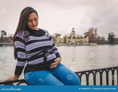 Pregnant Latina Woman In A Lake Stock Photo Image Of Beautiful Belly