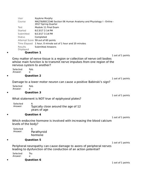 BSC 2346 Module 11 Final Exam BSC 2346 Human Anatomy And Physiology 1