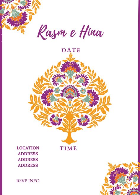 Rasm E Hina Mehndi Invitation Template Pakistani Indian Wedding