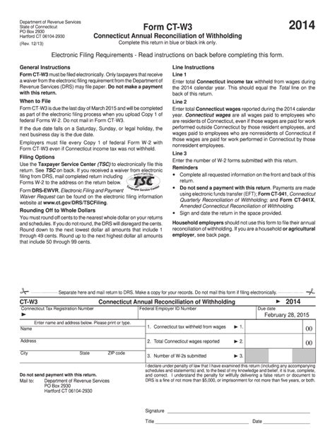 Ct Drs Ct W3 2014 Fill Out Tax Template Online Us Legal Forms