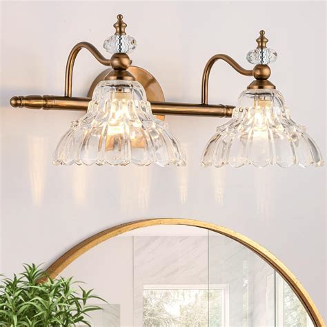 Lousace 2 Light Gold Vintage Bathroom Vanity Lights Antique Brass Bathroom Light Fixture Over