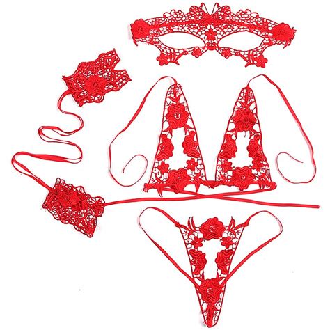 Women Sexy Lingerie Set Pcs Lace Mask Sling Handcuffs Transparent Bra And Panty Set Hot Porno
