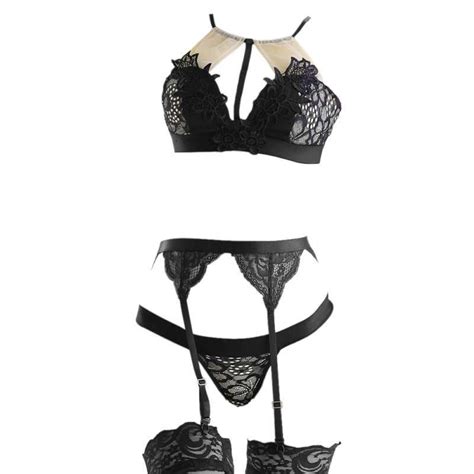 Jual Sexy Lingerie B320 Bra Set Bralette Seksi Hitam Kombinasi Kain Krem Celana Dalam