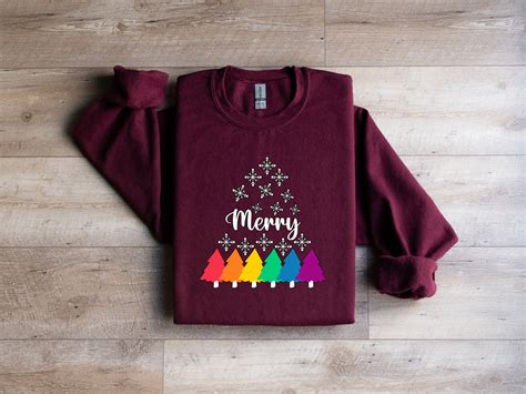 Gay Pride Rainbow Merry Snowflake Tree Unisex Sweatshirt Cute Gay Pride Holiday Gift Shirt Gay