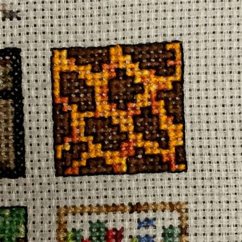 Cross Stitch Minecraft Magma Block Pattern Embroidery Needles