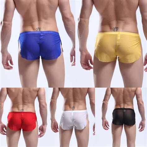 Men S Sexy Lingerie Bugle Short See Through Mesh Boxer Briefs Split Thongs Pants Ebay