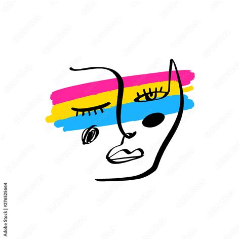 Pansexual Pride Grunge Style Flag And Abstract Human Face Line Art Gay And Lesbian Icon Symbol