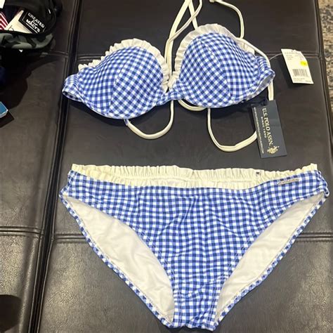 U S Polo Assn Swim Us Polo Assn Blue Gingham Bikini Set Poshmark