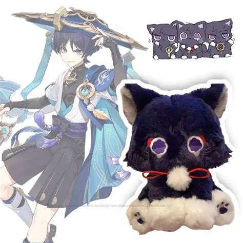 Cm Game Genshin Black Cat Fluffy Impact Wanderer Pet Plush Toys