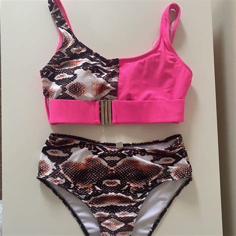 Pink Snakeprint Bikini Size Small Depop