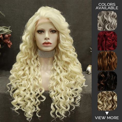 N18 Series 26 Inches Long Blonde White Curly Wig Synthetic Hair Lace Front Wigs Celebrity Wig