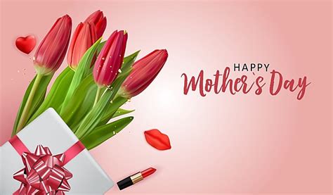 Happy Mothers Day Background With Realistic Tulip Flowers Poster