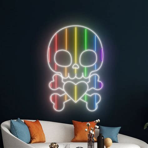 Handmadetneonsign LGBT Skull Neon Sign Gay Pride Led Sign LGBT Neon Light Rainbow Skull Led