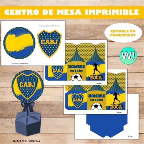 Kit Imprimible Centro De Mesa Hexagonal Boca Juniors Wook Imprimibles