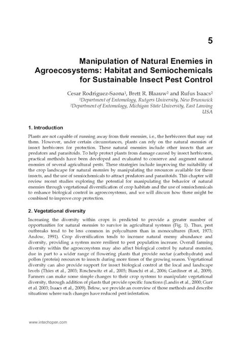 Pdf Manipulation Of Natural Enemies In Agroecosystems Habitat