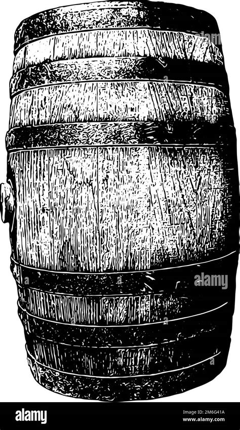 Old Wooden Wine Or Alcohol Barrel Sketch Illustration In Black Stock