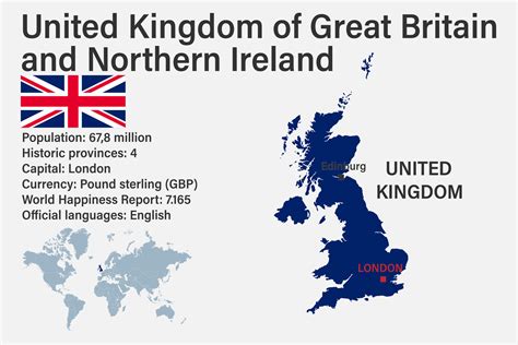 highly detailed united kingdom map  flag capital  small map