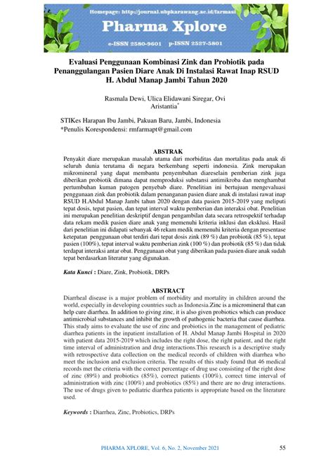 PDF Evaluasi Penggunaan Kombinasi Zink Dan Probiotik Pada